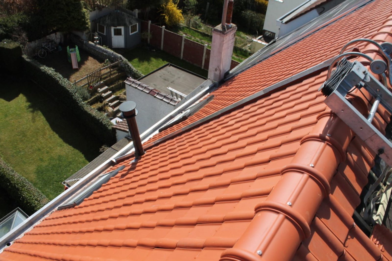 New tiled roof seen from the ridge